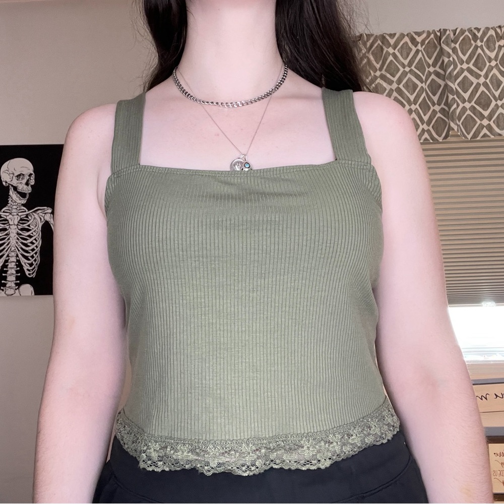 Khaki Green Cropped Tank Top from American Eagle